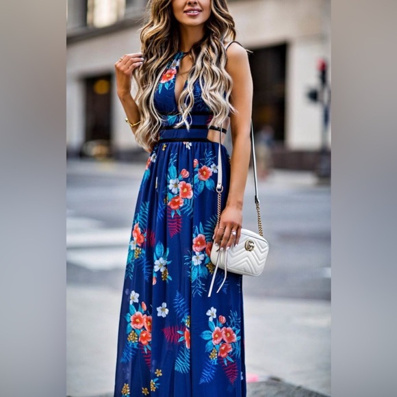 Express Floral Maxi Dress - Navy and Multicolor - Picture 1 of 9